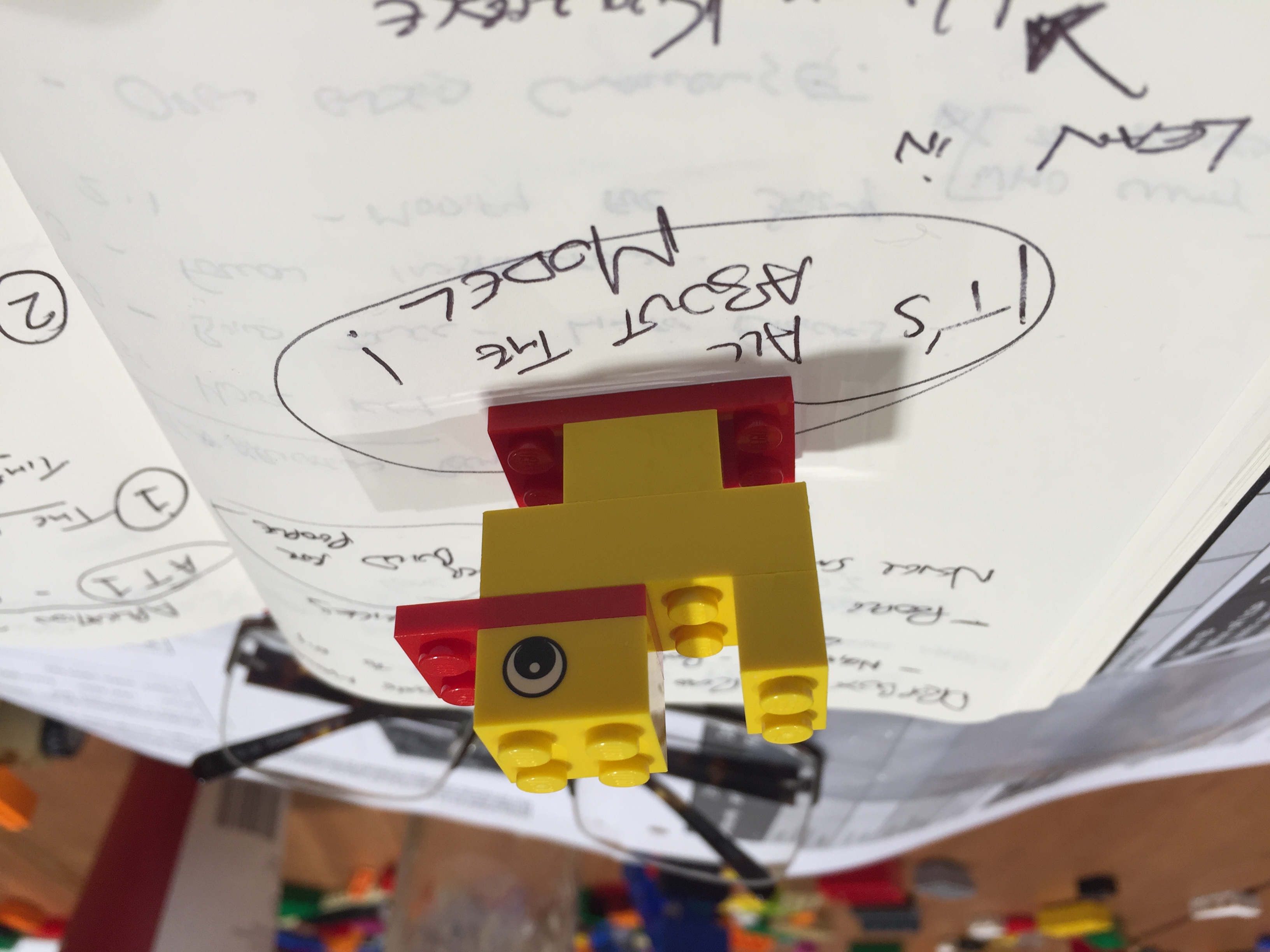 Birds-eye view of full LEGO® Serious Play® workshop table